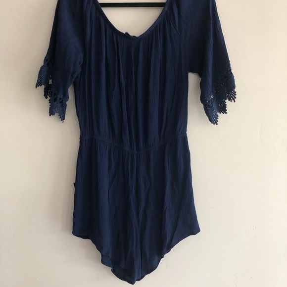 Navy Romper with lace detail - Picture 2 of 5